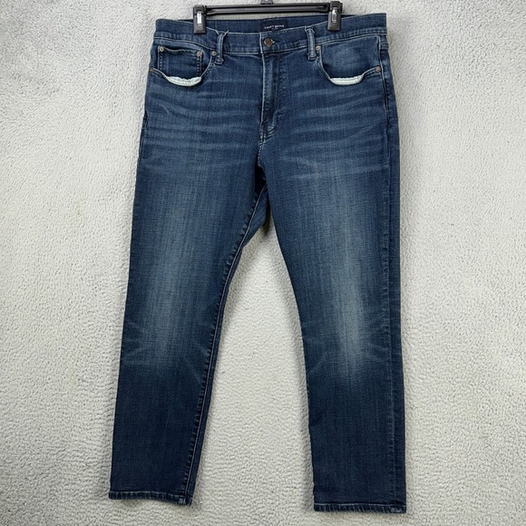 Lucky Brand 410 Men Athletic Straight Jeans 36X30 Blue Distressed Pocket Stretch